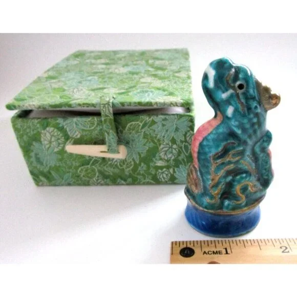 VTG Asian Porcelain QiLin Animal Unicorn Figurine with Box - Blessings & Luck